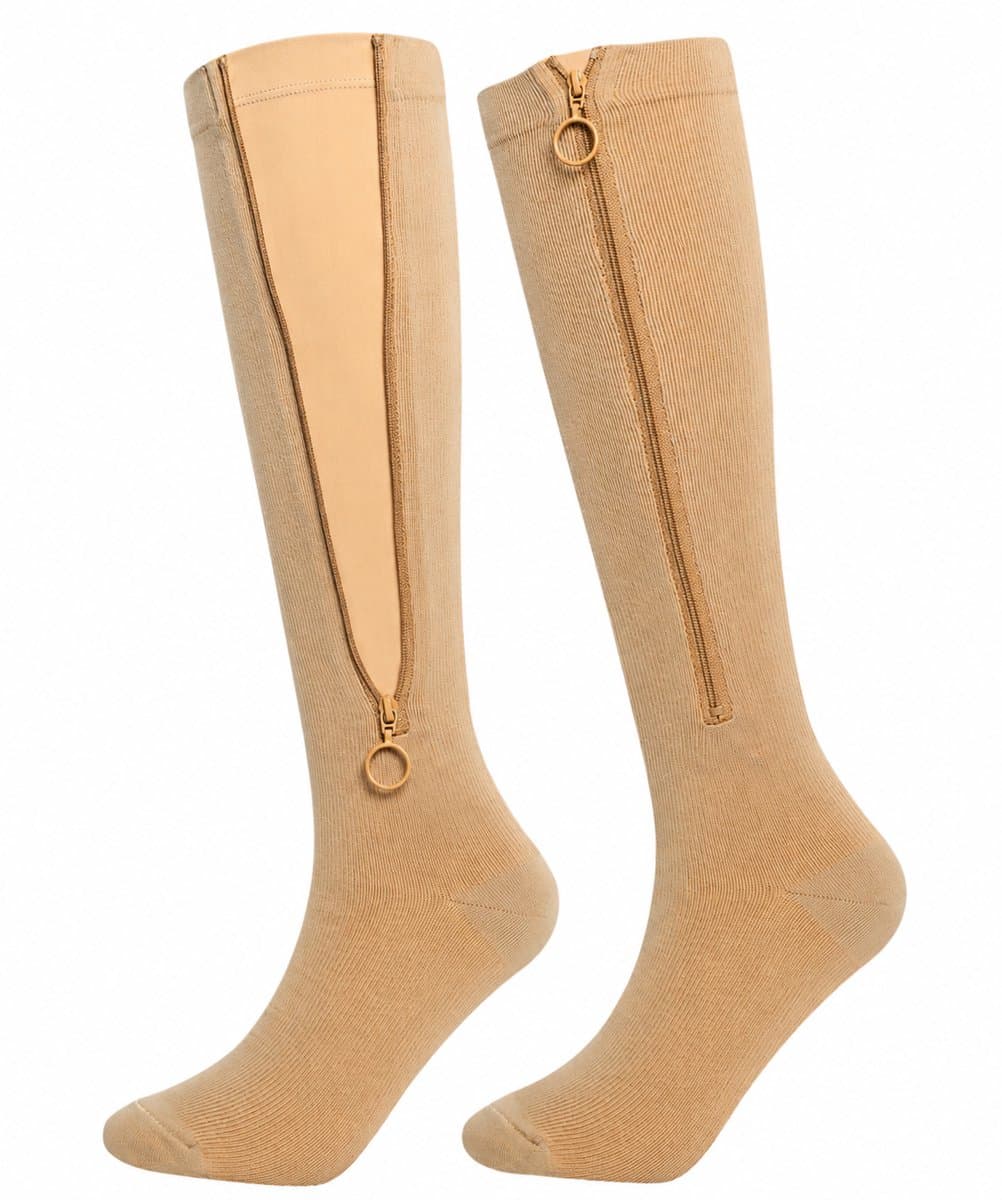 KANGKA® Steunkousen met Rits maat L/XL - Compressiekousen - Beige - Comfort en Ondersteuning voor Vermoeide Benen