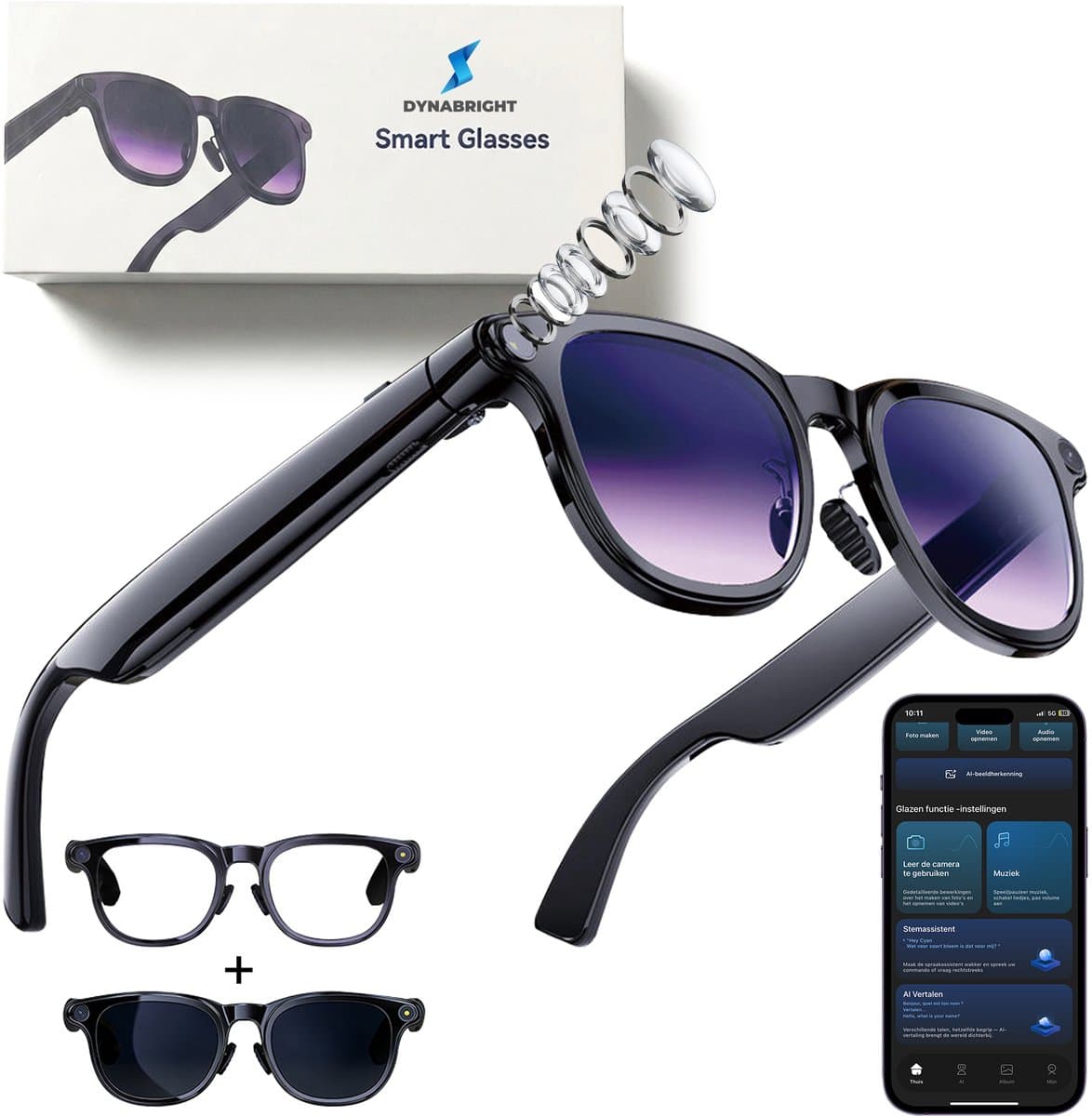 Dynabright Smart Bril - Slimme Bril met Camera - Bluetooth - Met belfunctie - NL App - Camera & Video & Muziek - Smart Glasses - Oplaadbaar