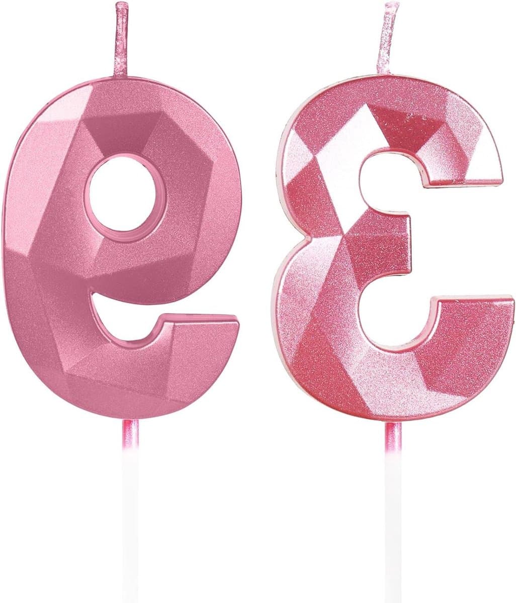 Cijfer Kaarsen - Verjaardag Decoratie - Taart Versieren - Drie-dimensionaal Design - 5 cm Kaars - Roze
