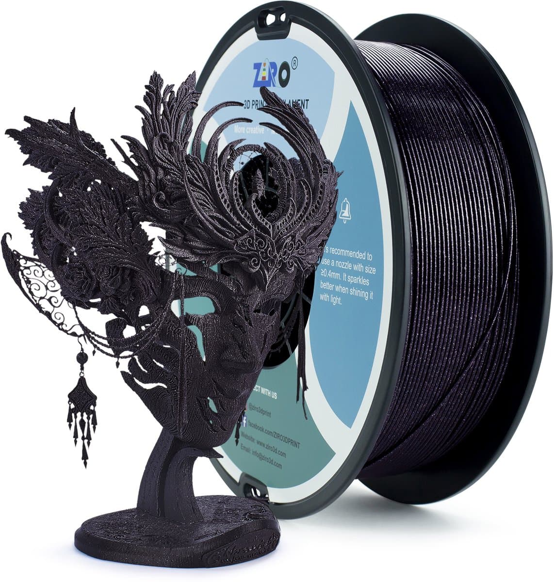 ZIRO Diamond PLA 1.75mm – Black – 1KG – Sparkle 3D Printer Filament