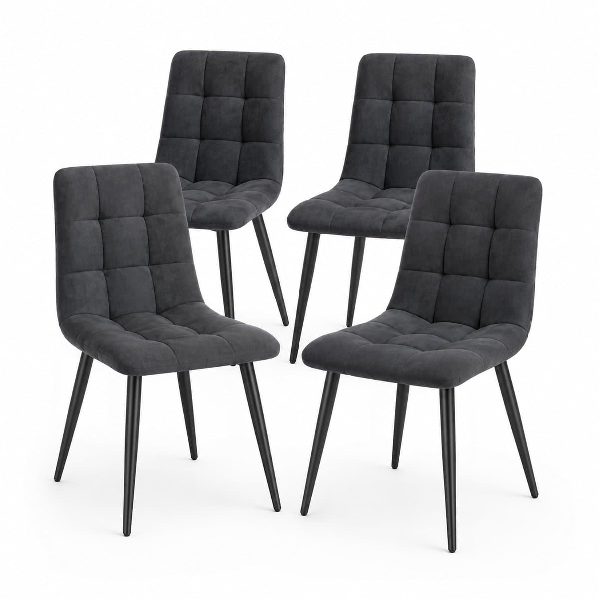 Innovastore Eetkamerstoelen - Eetkamerstoel - Eettafelstoel - Stoel - Gestoffeerde stoelen - Set van 4 - Fluweel - Grijs