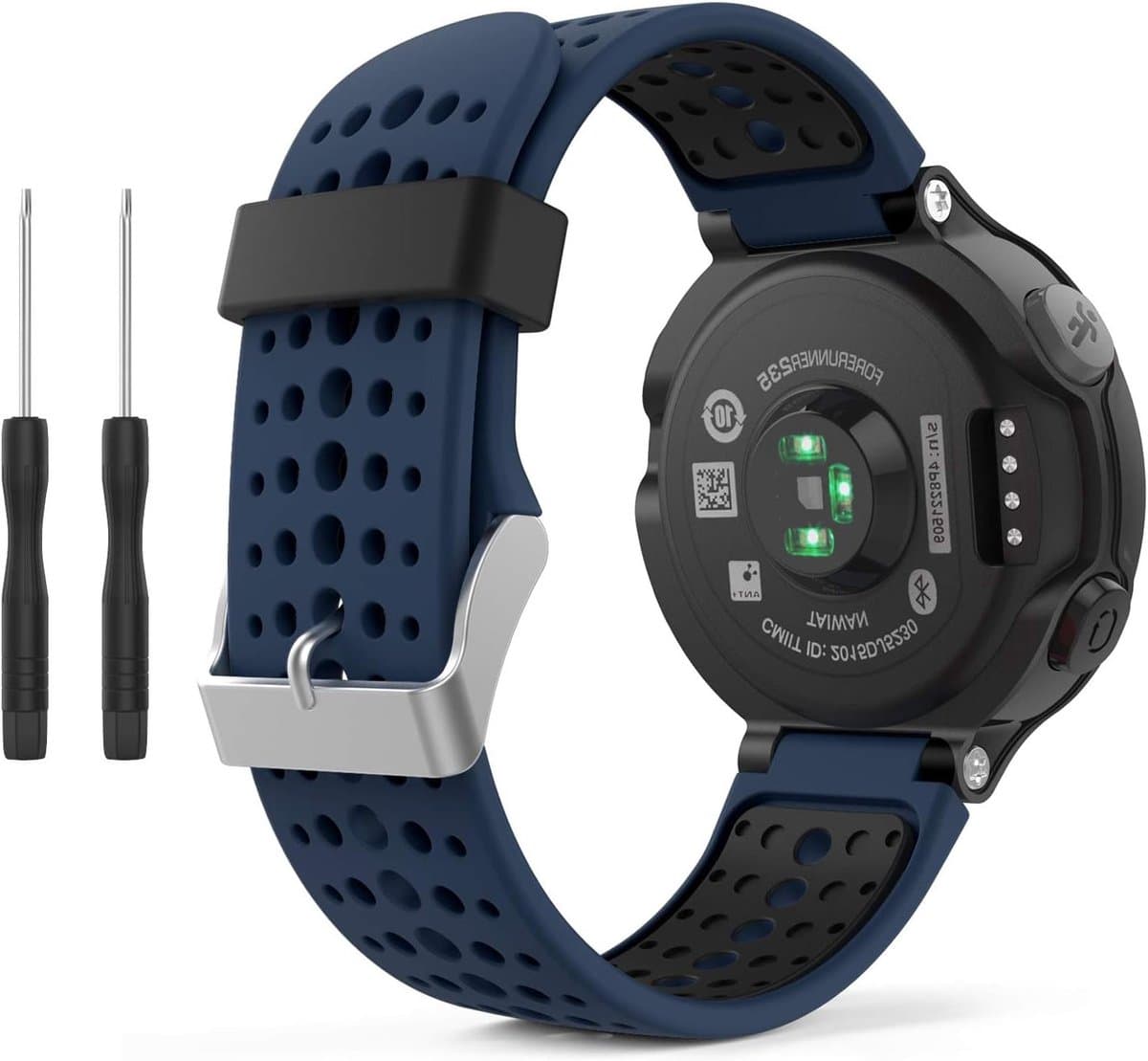 Zachte siliconen vervangband voor Forerunner 235, ademend ontwerp, geschikt voor diverse smartwatches - MIDNIGHT BLUE & BLACK