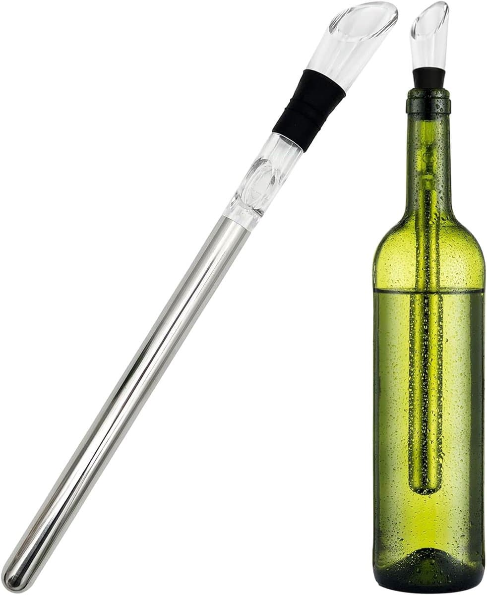 Wijnkoeler Stok 3-in-1 - Roestvrijstalen Wijnfleskoeler Zonder Ijs - Geschikt voor Wijnflessen en Champagne - Snel Koelend Drinkaccessoire - Ideaal als Wijngeschenk - Compact en Eenvoudig te Gebruiken