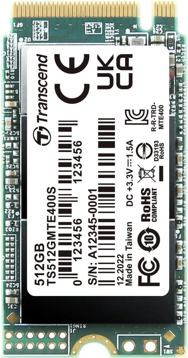 Transcend MTS400S 512 GB NVMe/PCIe M.2 SSD 2242 harde schijf PCIe NVMe 3.0 x4 Retail TS512GMTE400S