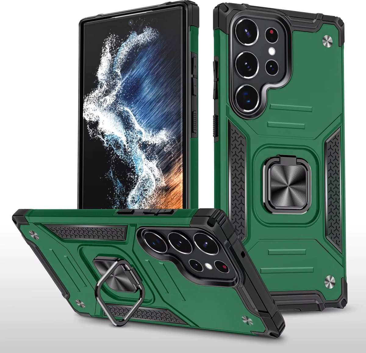 Samsung Galaxy A03 Core Armor Anti-Shock Telefoonhoes met Ringhouder - Schokbestendige Hoesje met Stijlvolle Bescherming Groen