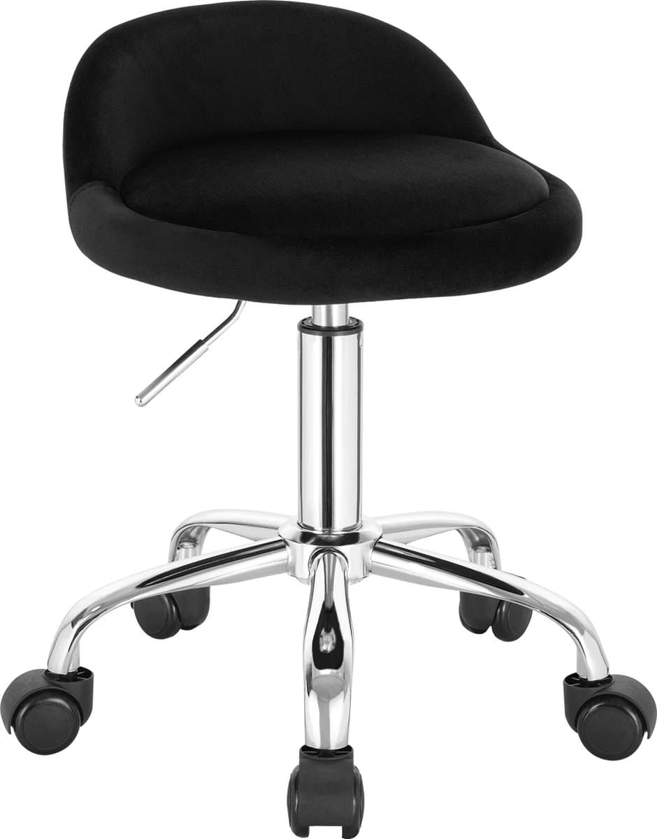 KTN® - Draaikruk met Lage Rugleuning - Kantoorkruk - Ergonomisch - Hoogte Verstelbaar - Wielen - Kruk - Stoel - Velvet - Zwart