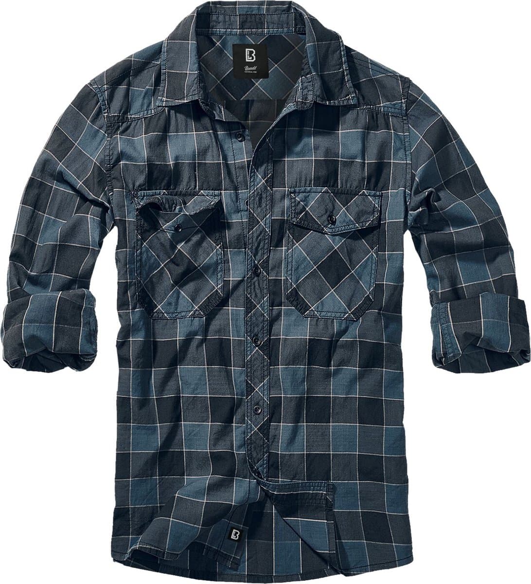 Brandit Checkshirt Heren Longsleeve - blauw/grijs/zwart - XXL