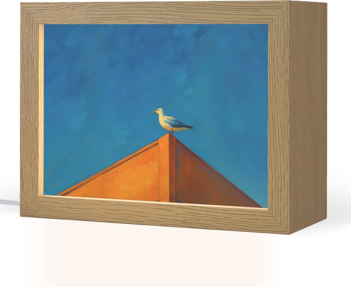 Tafellamp 20x15 cm - LED lamp - Meeuw - Gebouw - Lucht - Geschilderd - Decoratieve tafellampen - Dimbaar - Tafellampje slaapkamer - Woonkamer binnen