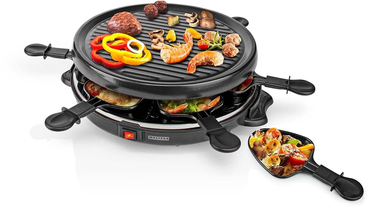 Melissa 16300032 - Raclette en Gourmetset - 6 Personen - 800 W - Ø 29 cm - Antiaanbaklaag