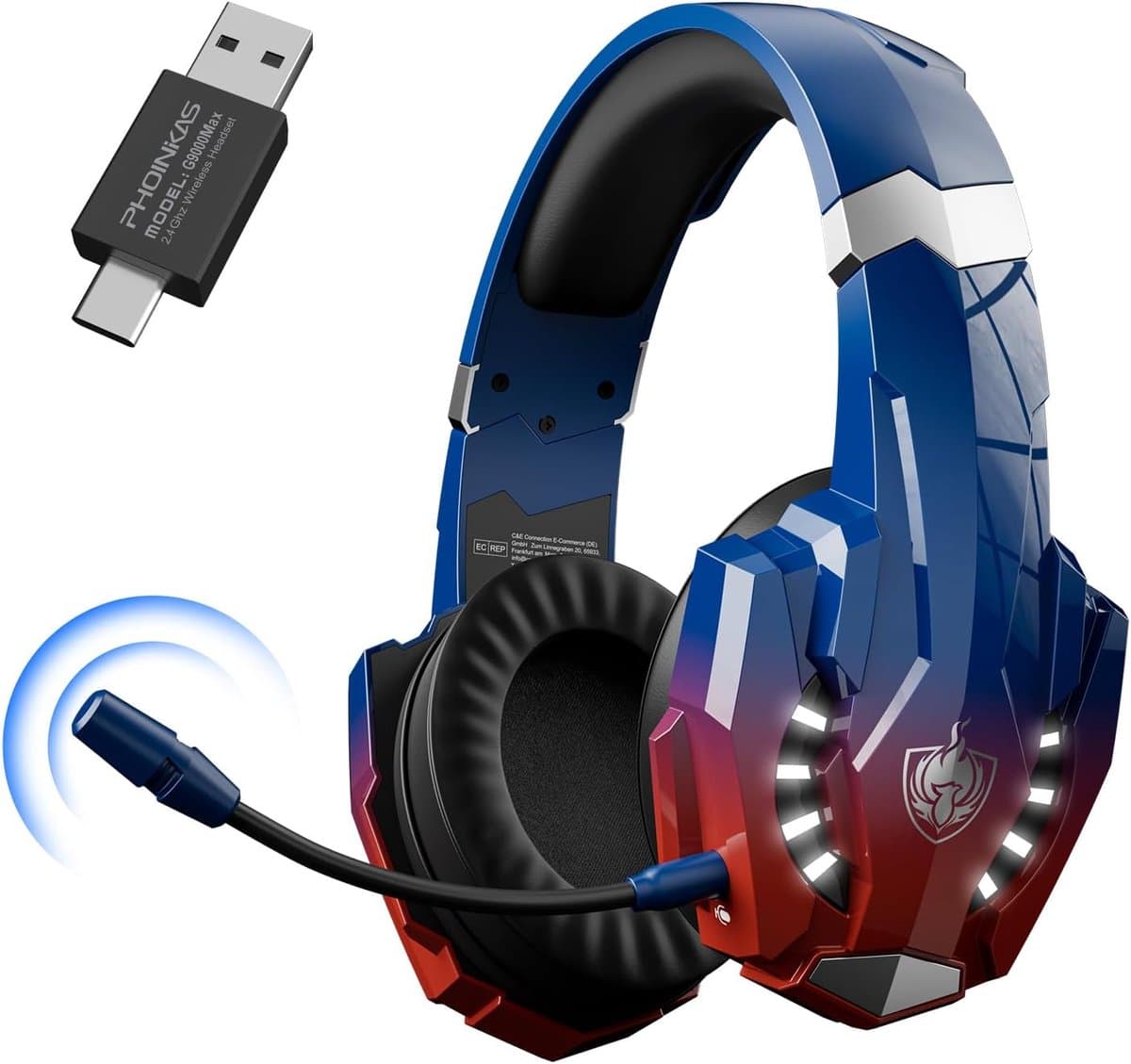 PHOINIKAS G9000 Max - 2.4GHz Draadloze Gaming Headset - met microfoon - Over-ear Koptelefoon - Nintendo Switch/PS4/PS5/PC - Verblindend blauw