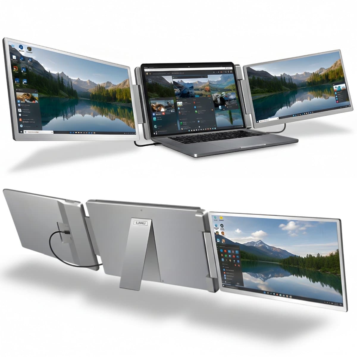 Triple Portable Monitor Flip 15.6" - IPS Tri screen voor Laptops tot 16.5" - Draagbare monitor - Plug & Play - Inclusief draagtas