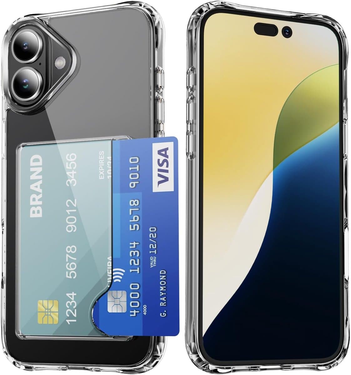 YPCd Pasjeshouder Hoesje Geschikt voor Apple iPhone 16 – Backcover met Kaartvak voor 2 pasjes – Shockproof TPU – Verhoogde Randen – Transparant