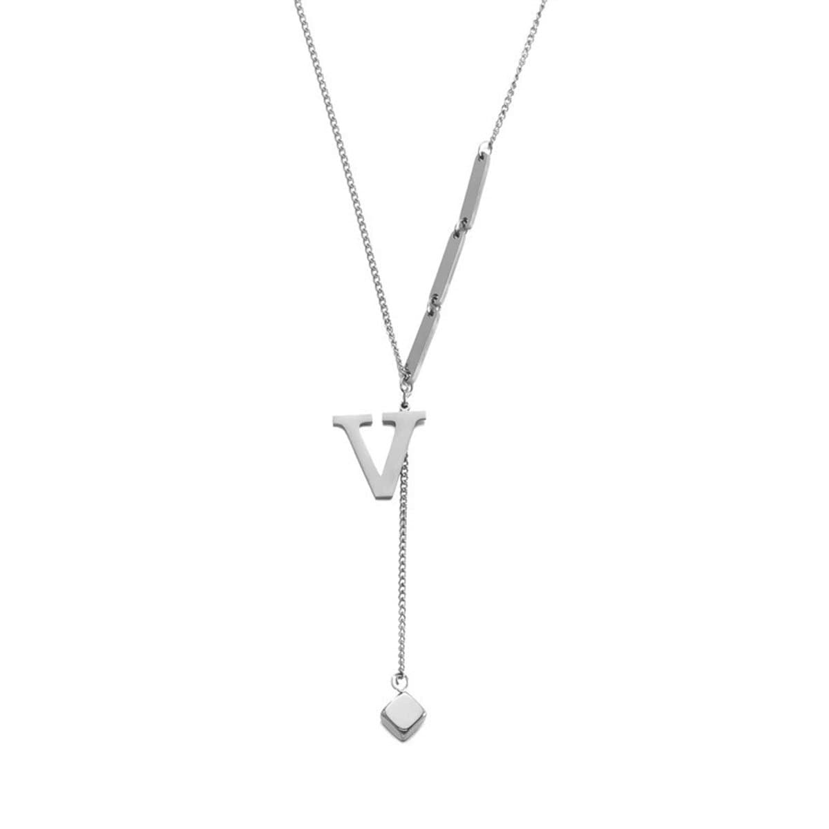 JP Family Jewelry - Deer Jewelry - Halsketting RVS Zilver - Lengte 45 + 5 cm - Letter V