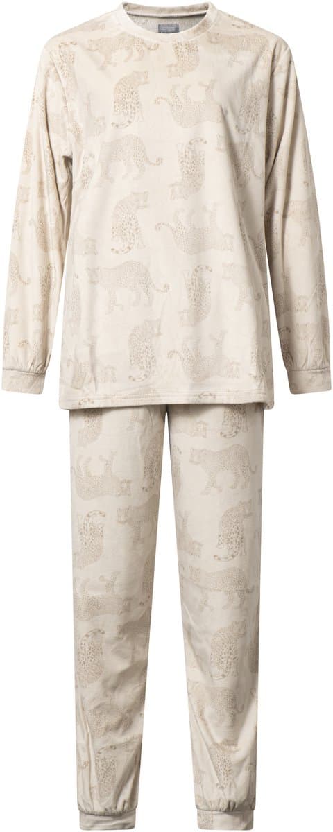 Cocodream - warme en zachte dames pyjama 691973 - velours fleece - beige - maat XL