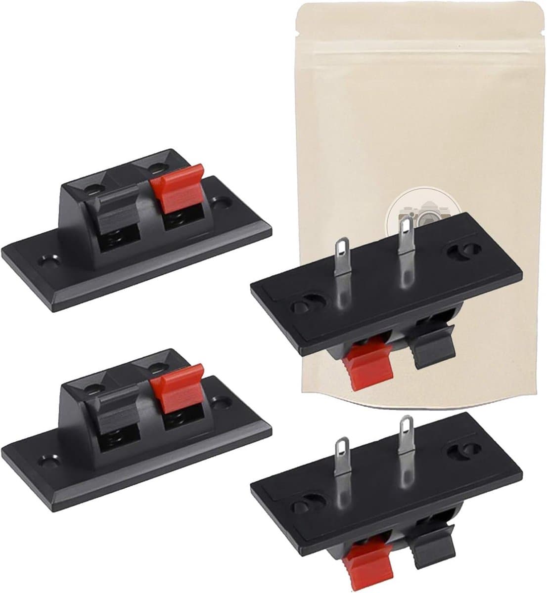 4 Stuks 2-polige Luidspreker Klemmenblok Drukknop Verbinding