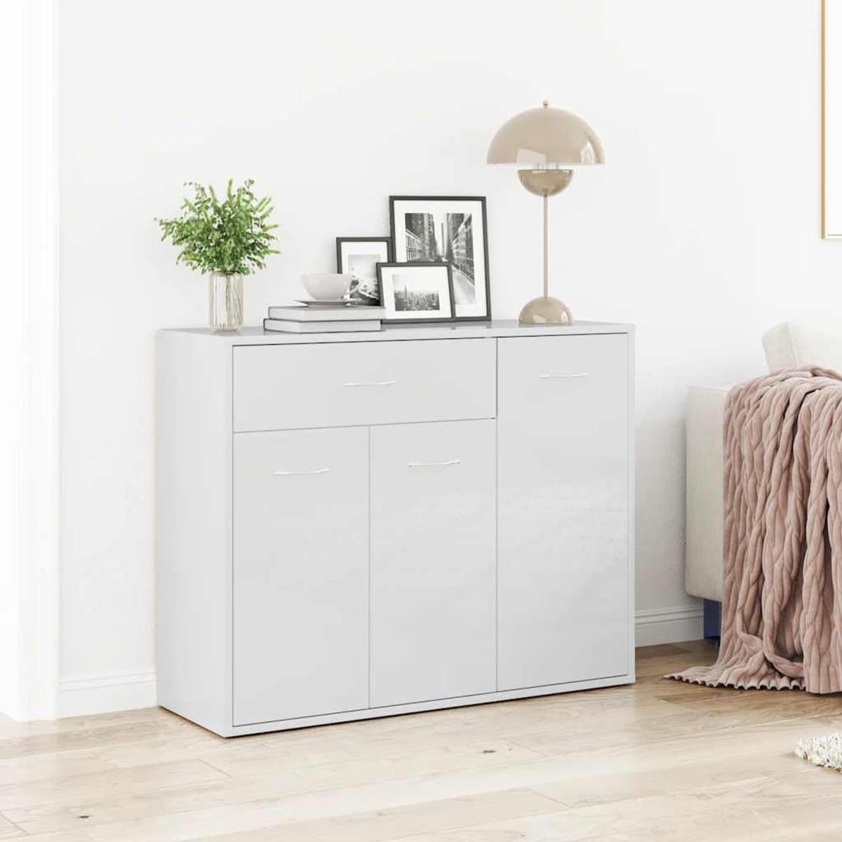 Dressoir Hoogglans Wit - Buffetkast Commode - Woonkamer Opbergen - Ruimtebesparend Design - 88x30x70 cm - Wit
