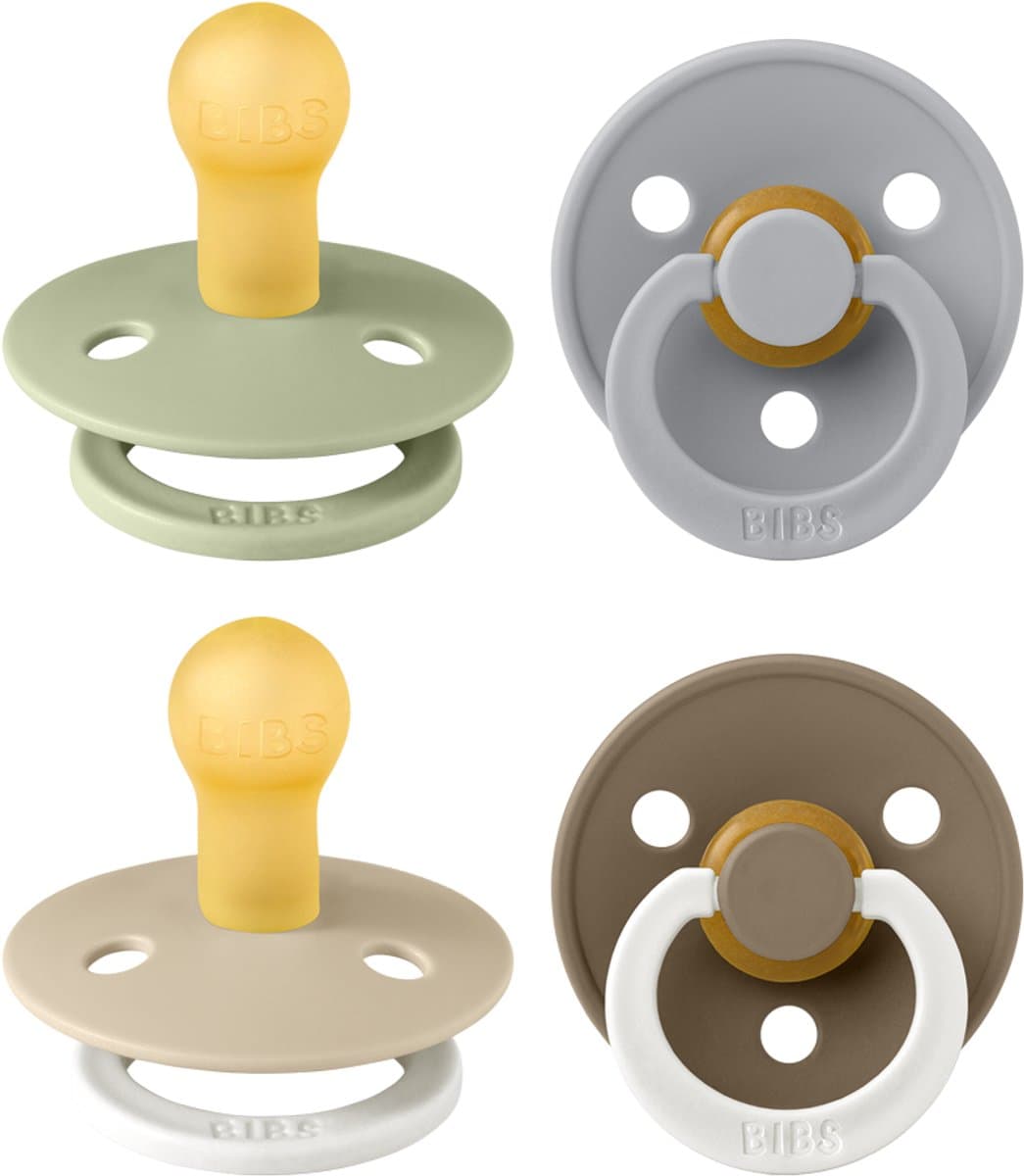 BIBS Colour speen verpakking 4 stuks, BPA-vrije fopspeen, Ronde speen. Natuurlijk rubberlatex, Denmark. 0-6 maanden (Verpakking 4 stuks), Vanilla Glow Mix