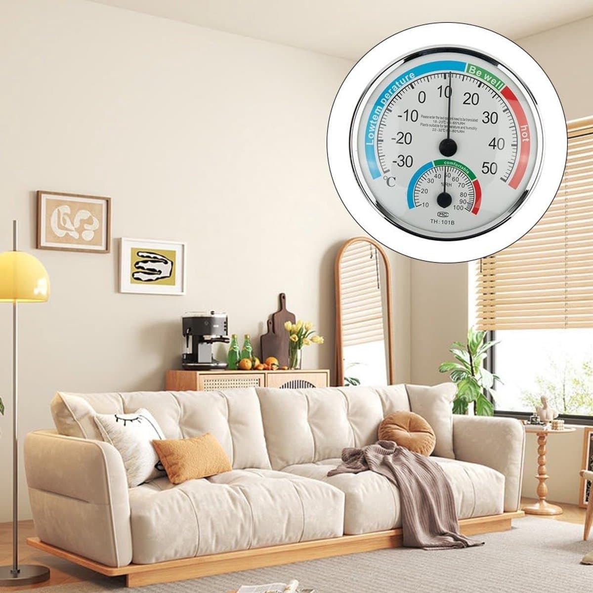 Klimaatmeter Set - Temperatuur Vochtigheid - Binnenklimaat Monitoren - Analoge Meting Geen Batterij - 13cm Diameter - Wit