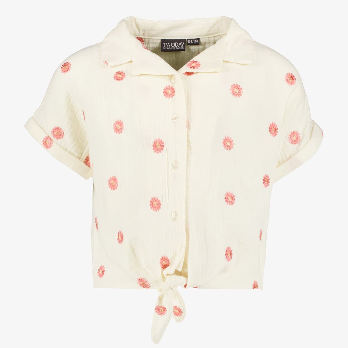 TwoDay meisjes blouse met knoop en bloemenprint - Beige - Maat 146/152