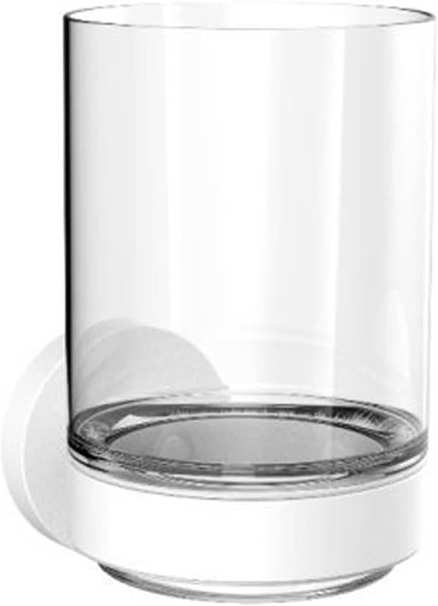 Glazen Houder - Badkamer Beker - Tandenborstel Opbergen - Mat Wit Metaal - 16.5x11x11.7cm - Helder