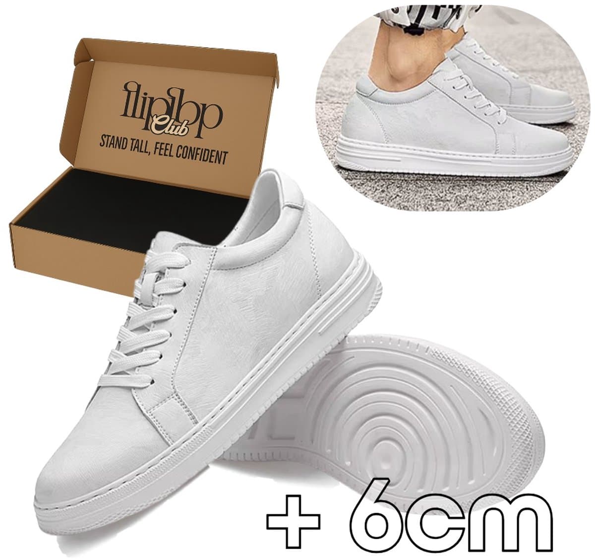 FLIPFLOP CLUB Verhogende Sneakers Heren (40) – +6 cm Lengte – Onzichtbare Verhoging – Comfort Sneakers – Kunstleer – Casual Schoenen Wit