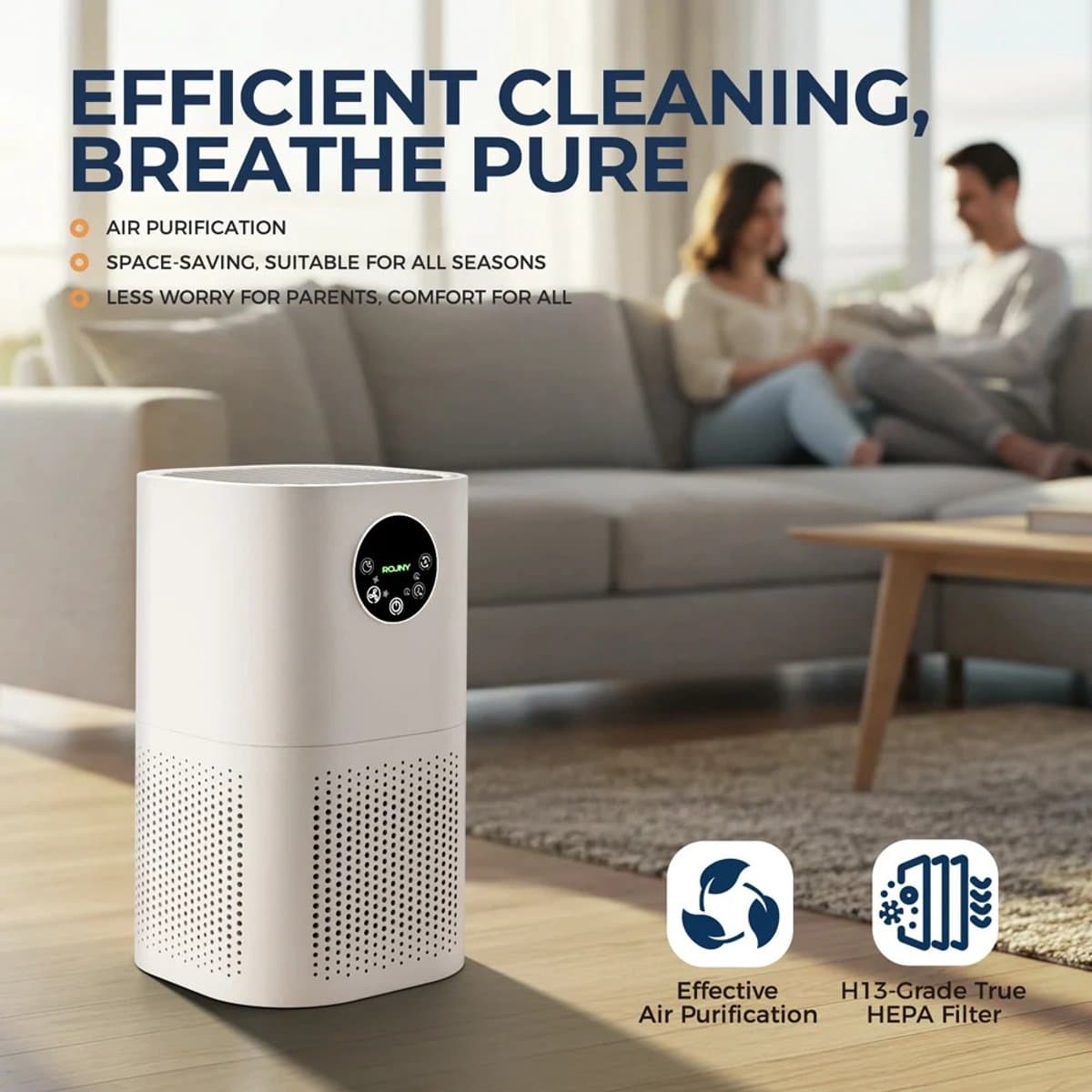 MIAAD luchtreiniger - Air purifier - Luchtreiniger met HEPA filter - voor huisallergieën en huisdierenhaar, rokers in de slaapkamer