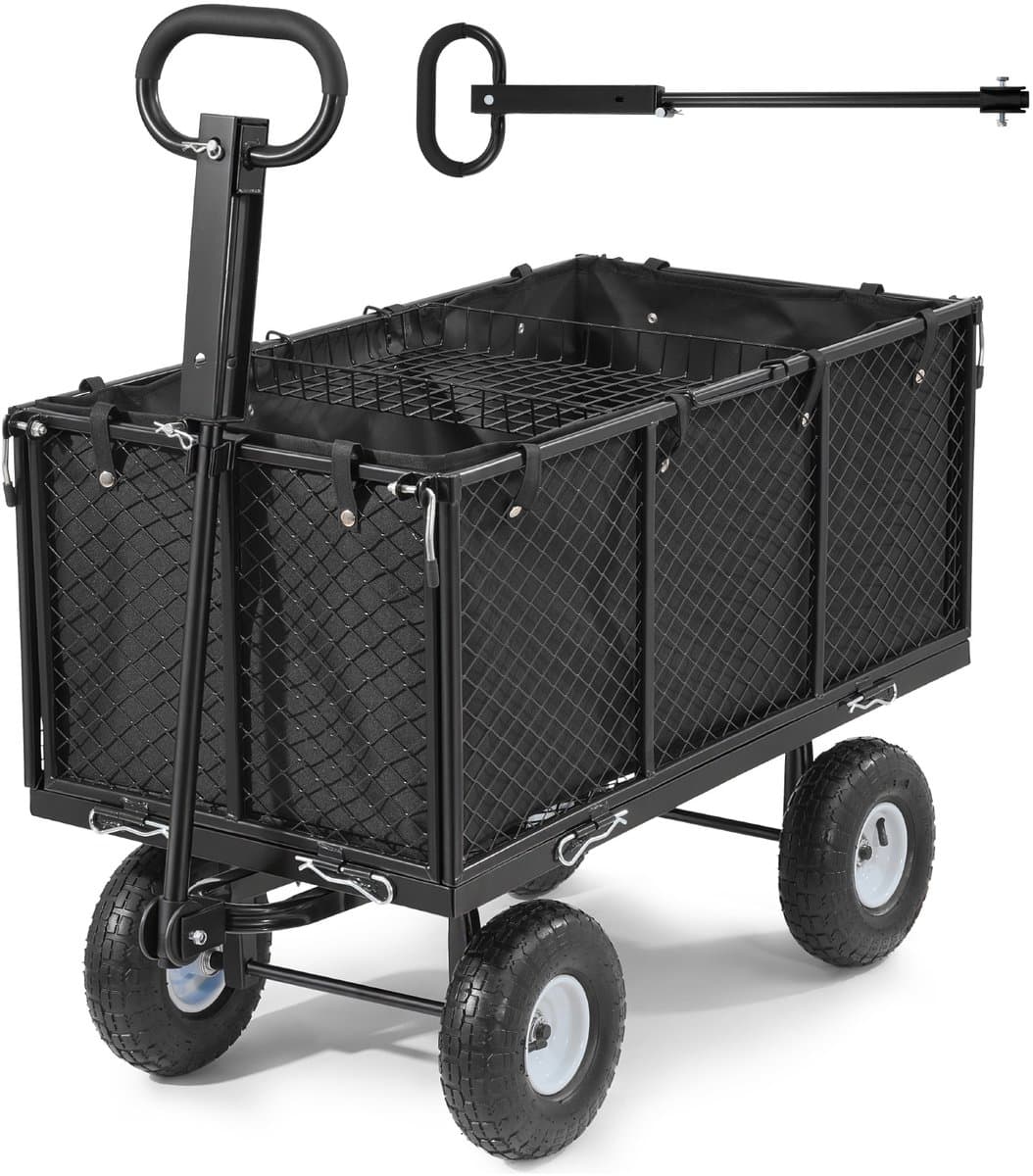 VEVOR-Wagen, 544 Kg, Handkar, Transportkar met Luchtbanden, Verstelbare Handgreep, Afneembare Zijpanelen, Strandkar, Campingkar, Tuinkar voor Bevestiging Aan Atv Of Tractor, Zwart