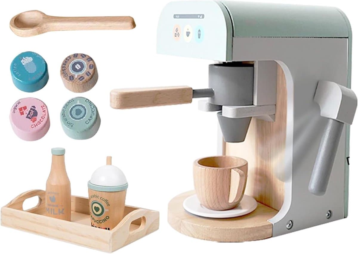 Houten Koffiezetapparaat - Keukenspeelgoed Educatief - Rollenspel Kinderen - Realistische Speelervaring - 21 x 18.5 x 17 cm