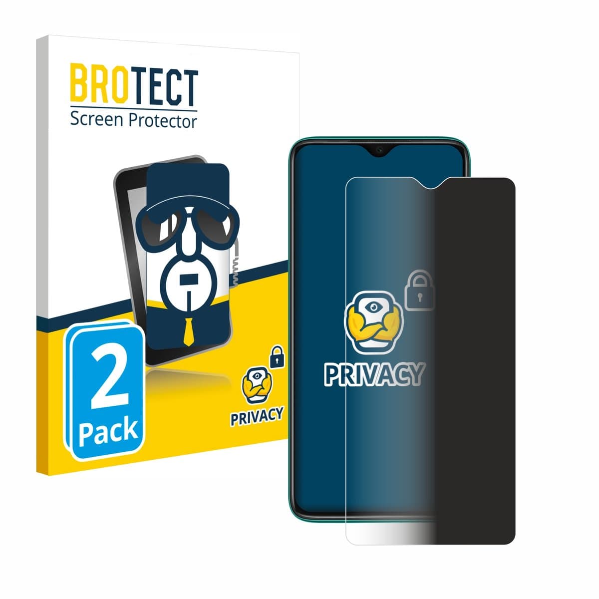 BROTECT - privacy screenprotector voor Xiaomi Redmi Note 8 2019 - Folie Beschermfolie Blauwlichtfilter 2 Stuks