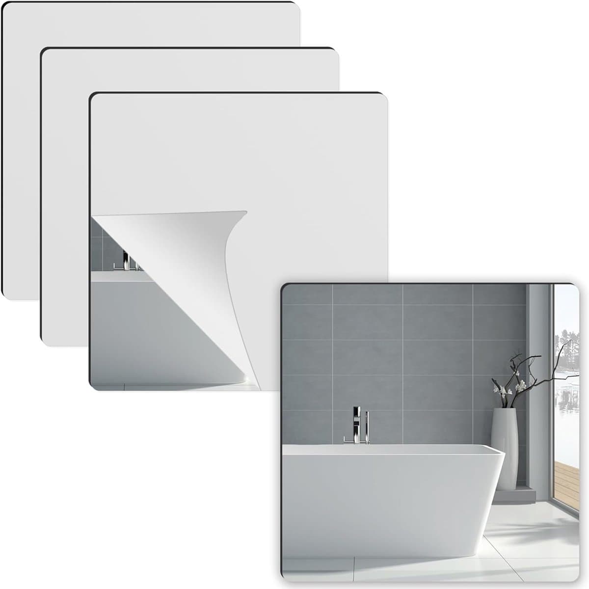 MIRA® Plakspiegel Rechthoek - Passpiegel Deur - Zelfklevende Spiegel 4 Stuks - Transparant - 21cm x 20cm x 1cm