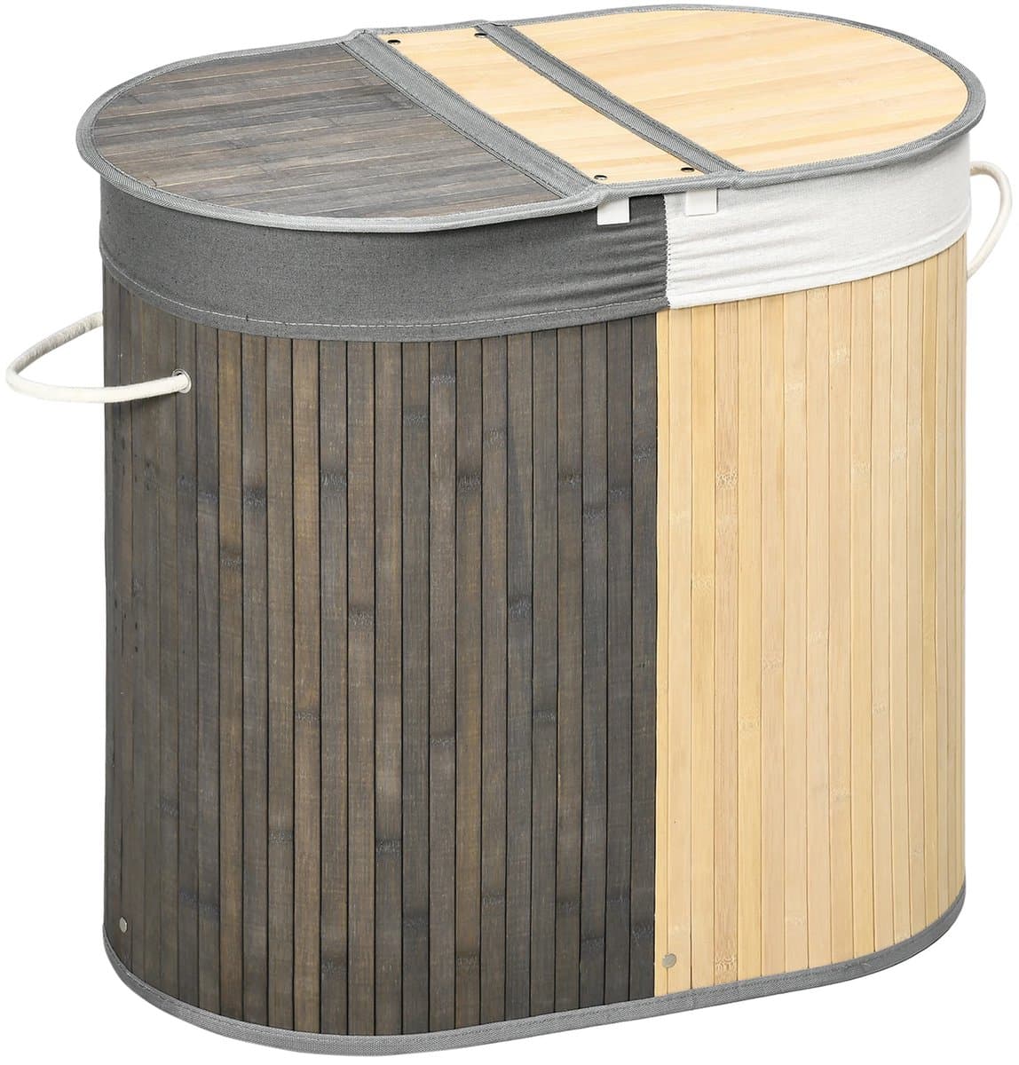 MIAAD wasmand - Wasmand met deksel - Bamboe wasmand met 2 vakken - Twee aparte vakken om je was direct te sorteren en tijd te besparen - Gemaakt van duurzaam en stijlvol bamboe voor een natuurlijke uitstraling