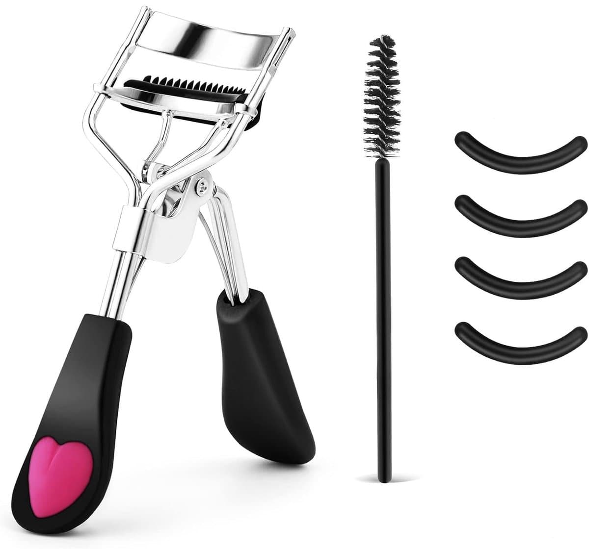 Sander Shop 3 stuks Lash Curler Set, niet knijpen of trekken, langdurige wimperkruller voor alle oogvormen, professionele make-up tool met 4 stuks siliconen navulpads en wimperborstel (zwart)