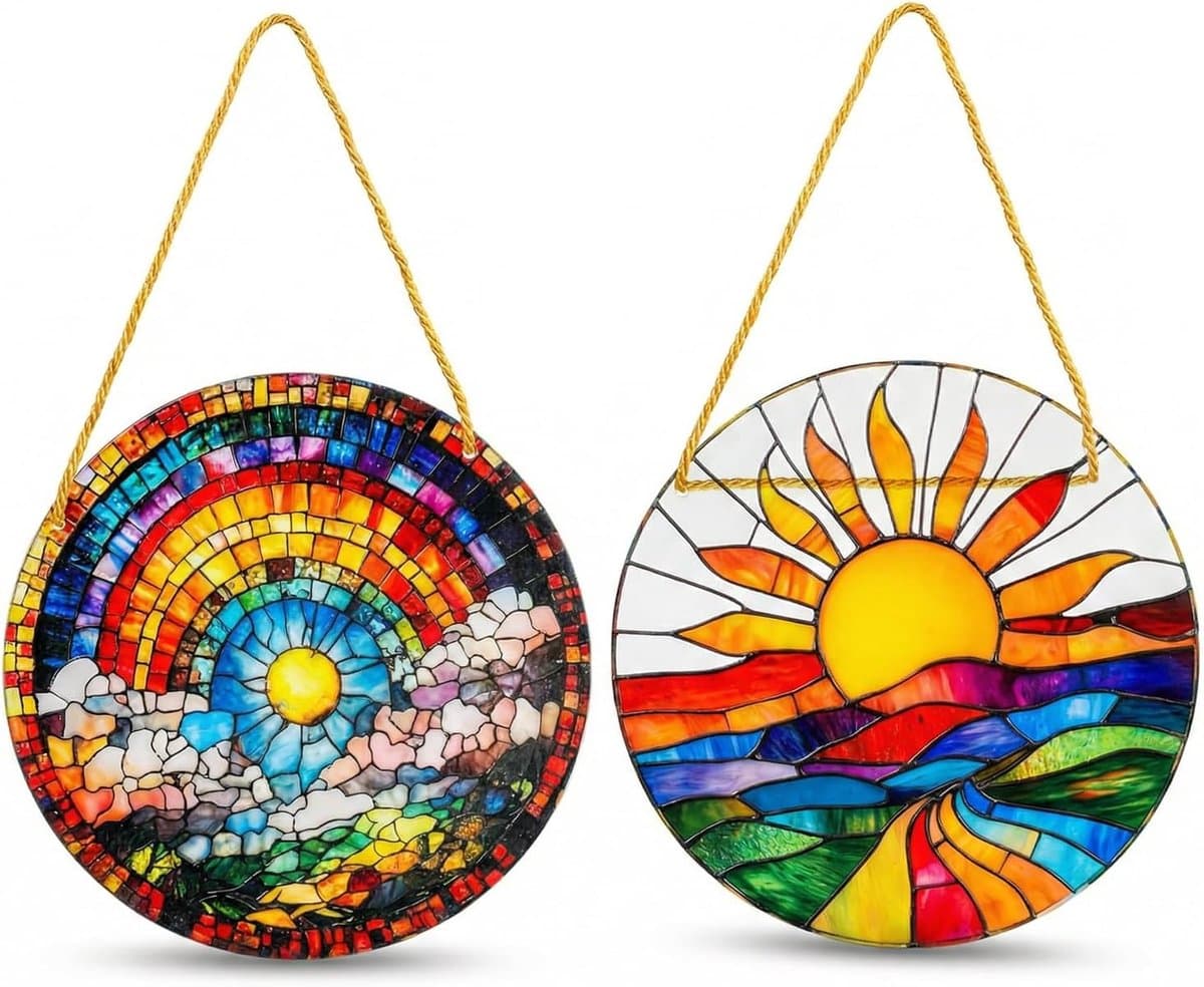 Set van 2 Zonvangers voor Raamdecoratie, Bohemian Wanddecoratie, Kleurrijke Acrylschijven voor Tuin, Balkon en Interieurdecoratie