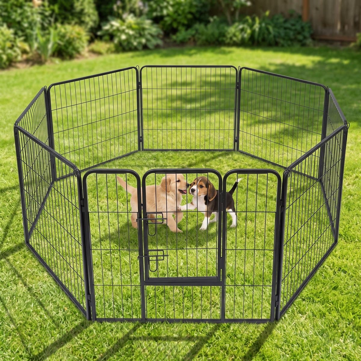 Lomera Puppyren Set van 8 - Hondenren - Metalen Puppyren - Puppyren met Deur - Speelren - Dierenren - Opvouwbare Puppyren - Puppyren voor Binnen en Buiten - Kattenren - Puppykennel - Huisdieren Ren - Hondenkennel - Zwarte Puppyren