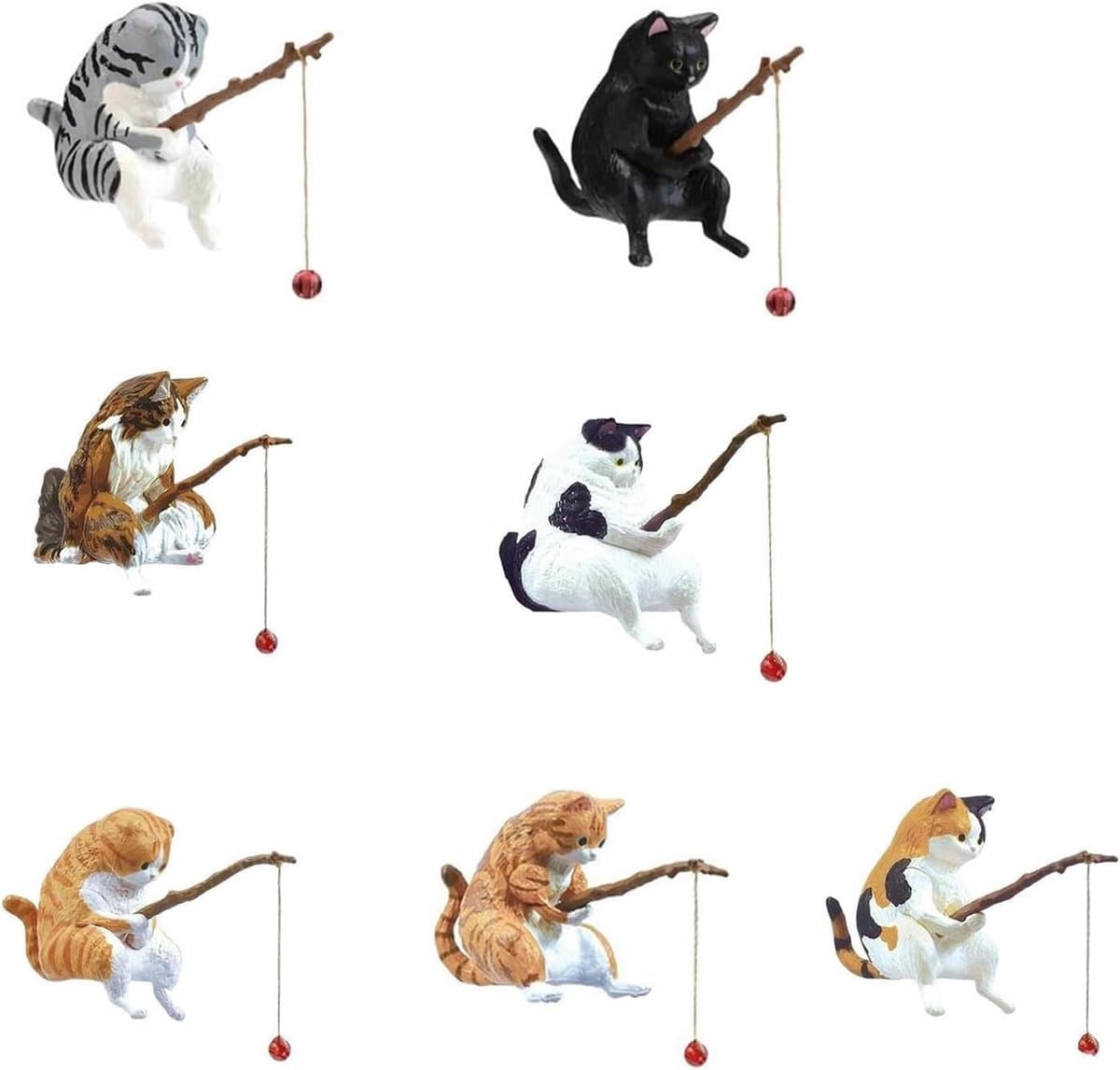 Set van 7 Miniatuur Katfiguren van 3,5 cm voor Visdecoratie in Aquarium, Tuin en Woonkamer - Leuke Ornamenten voor Balcon en Bureau