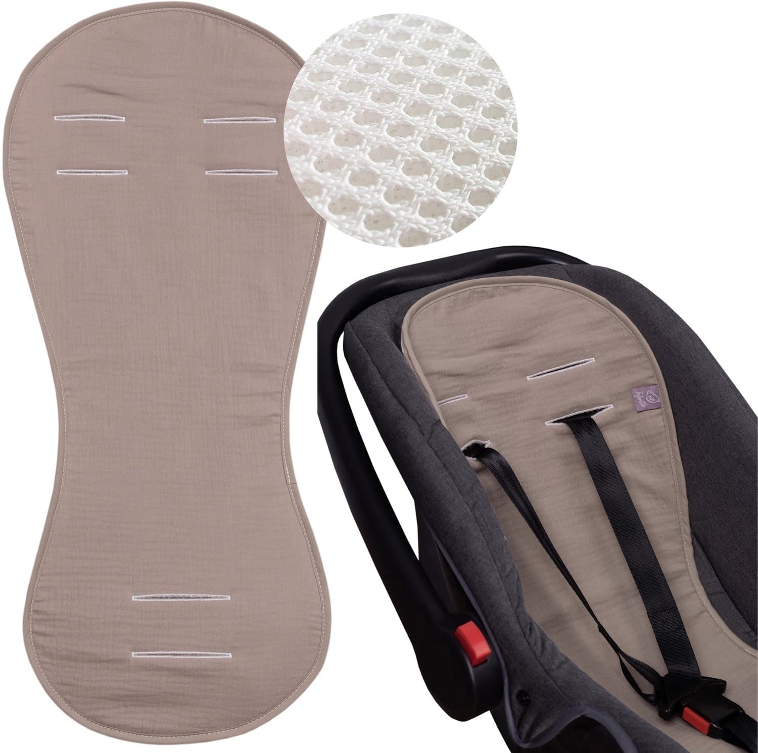Ademende Muslin 3D Inlegger voor Autostoel - Beige