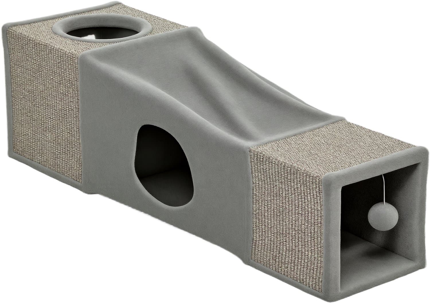 Kattentunnel met speelbal- 30x130 cm- opvouwbare- uitbreidbare Speeltunnel van onderhoudsvriendelijk imitatielinnen materiaal voor katten- robuust Kattenspeelgoed- 30 cm