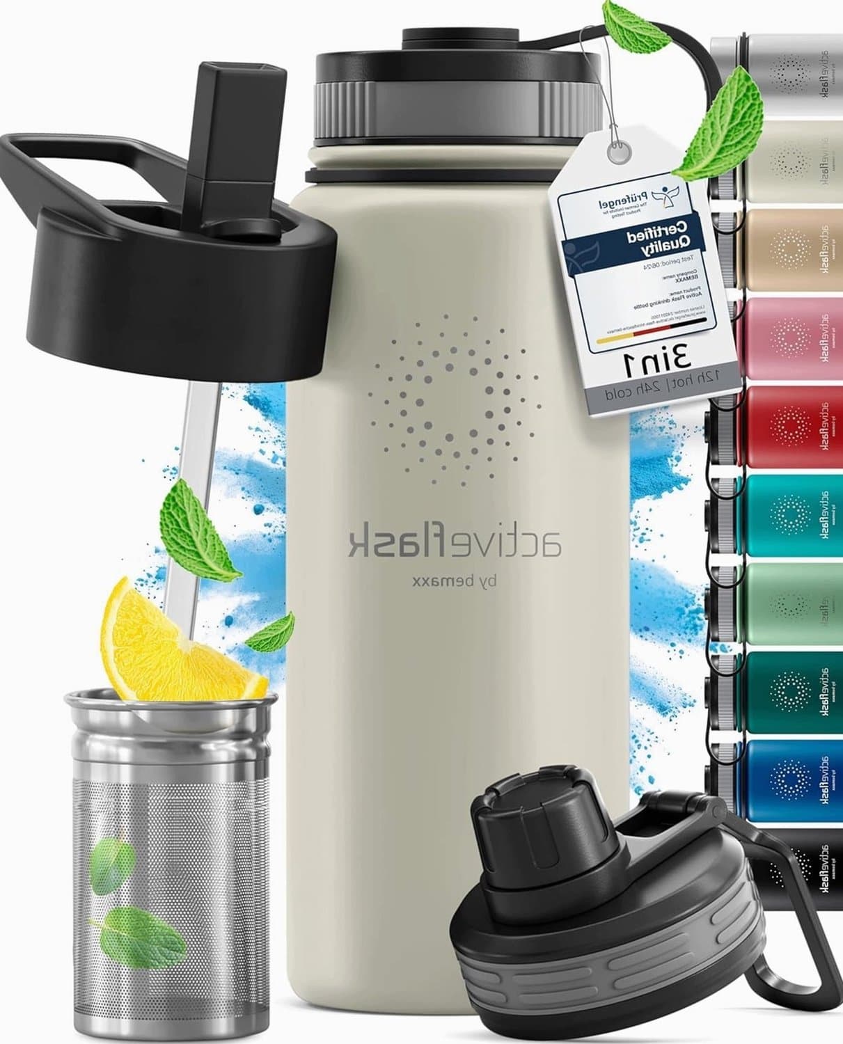 Thermosfles 530ml RVS, Lekvrij, 3 Deksels & Rietje