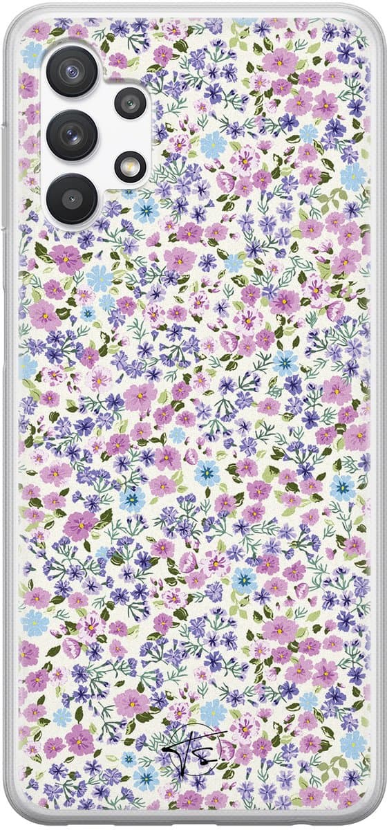 Hoesje geschikt voor Samsung Galaxy A32 5G - Paarse bloemen - Soft Case - TPU - Bloemen - Paars - Mooie Telefoonhoesjes