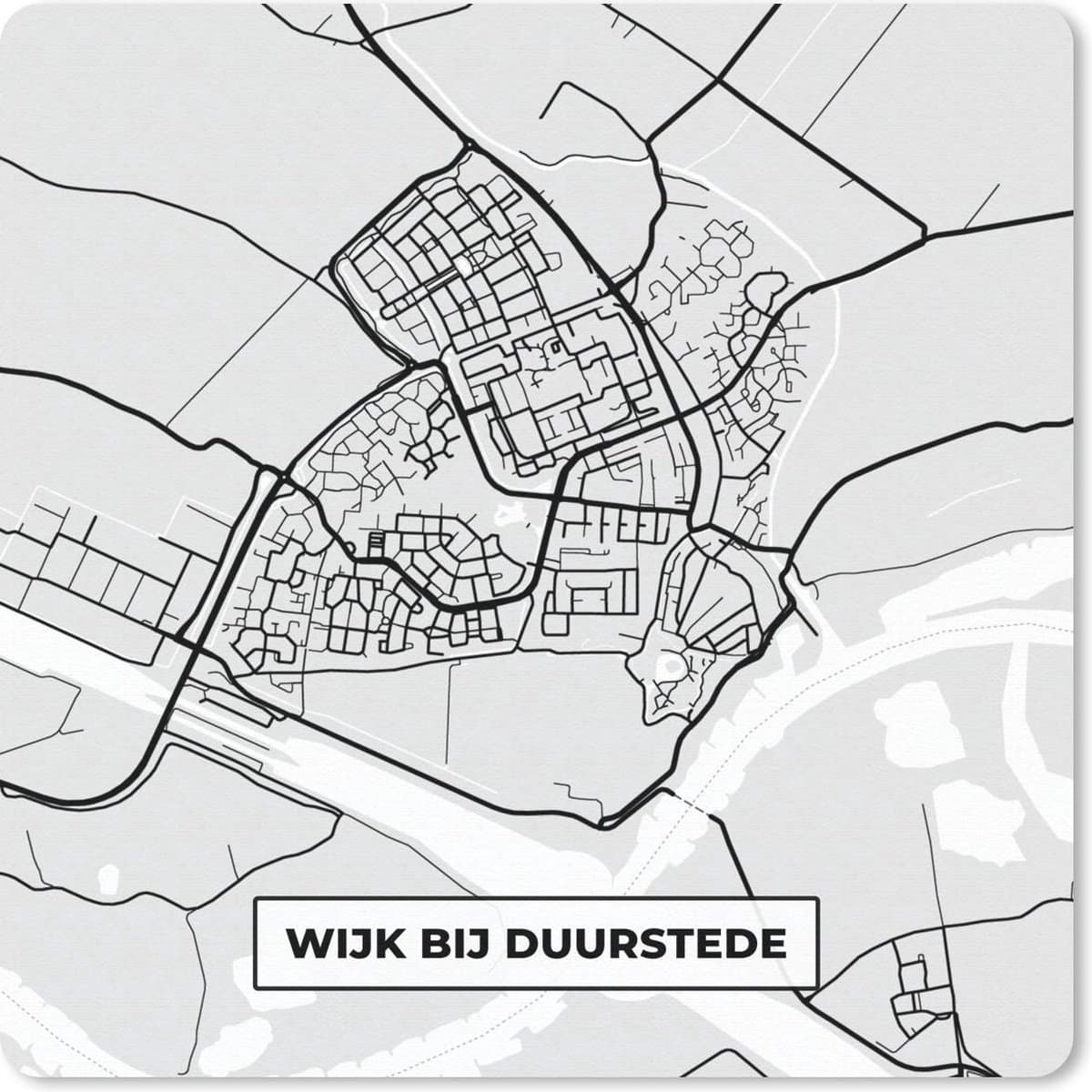 Muismat 20x20 cm - Mousepad Stadskaart - Wijk bij Duurstede - Grijs - Wit - Muismatten