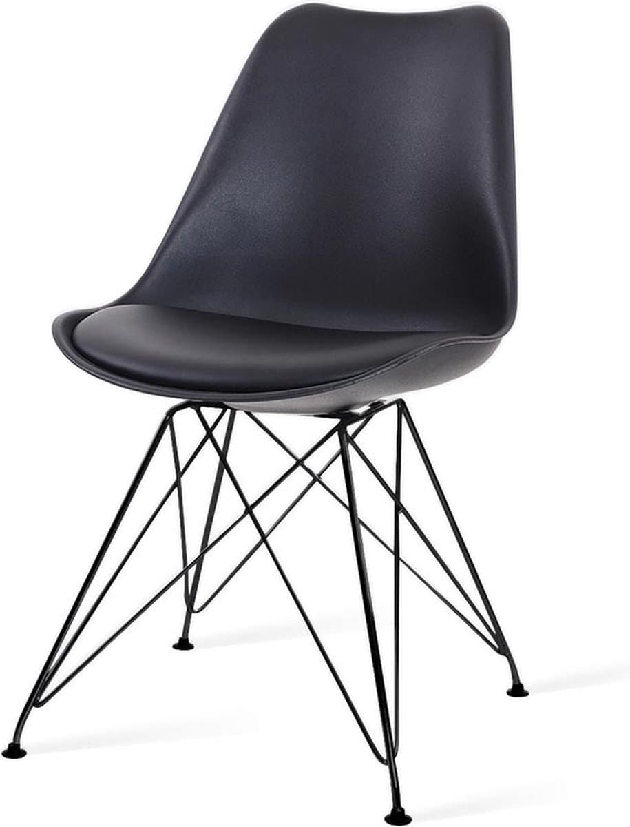 Essence Metal Eetkamerstoel Zwart - Kunststof - PU Zitting - Zwarte Poten - Industrieel - Modern