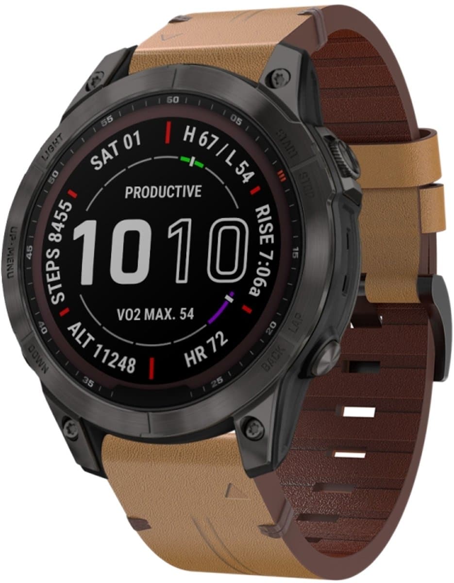 For Garmin Fenix 7 22mm Leather Steel Buckle Watch Band (Light Brown)