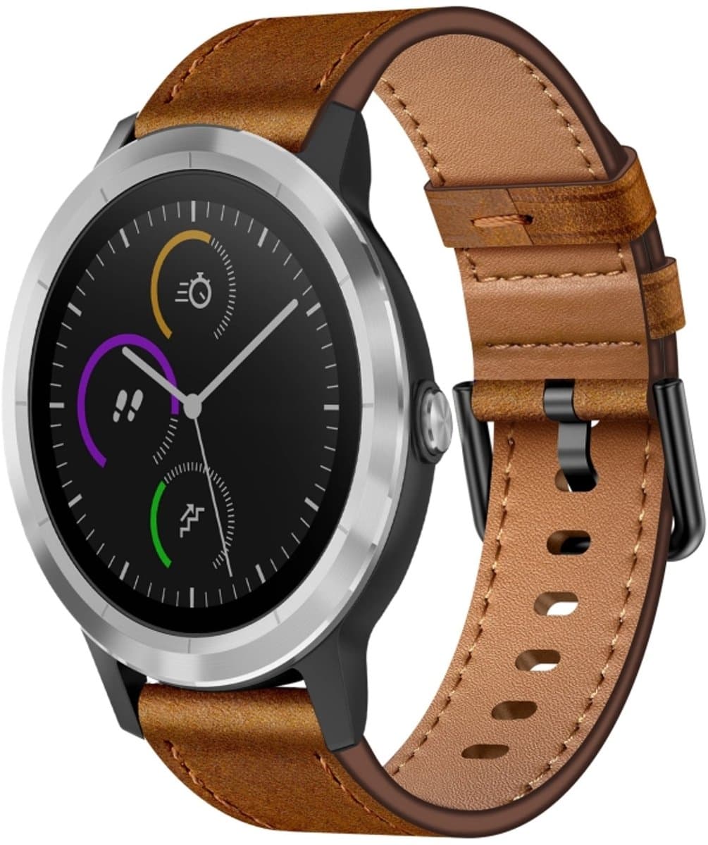Voor Garmin Vivoactive 3 20 mm metalen knopschakelaar lederen horlogeband (rood bruin)