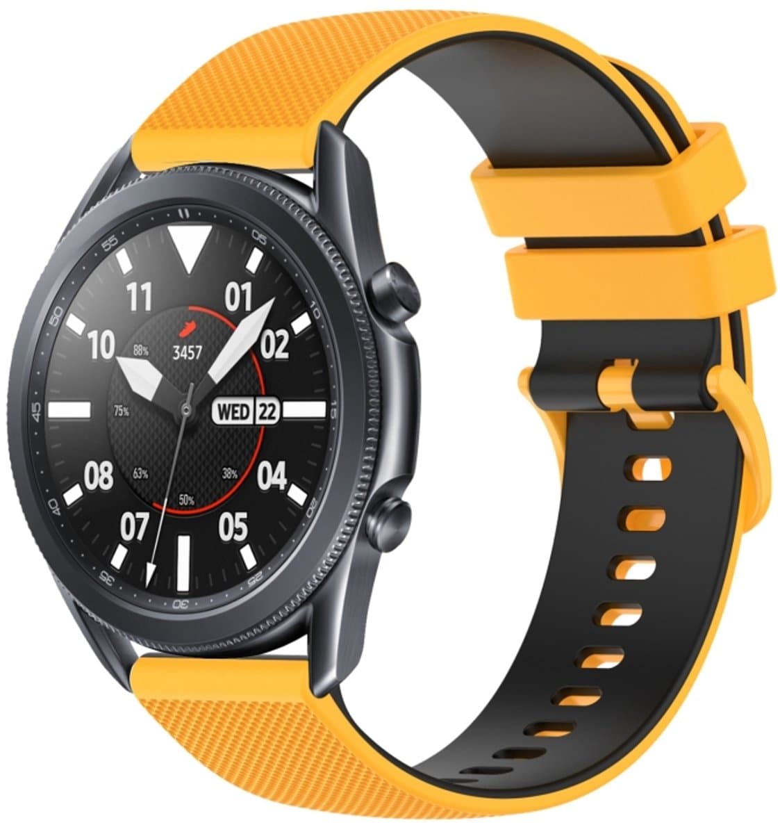 Voor Samsung Galaxy Watch3 45 mm 22 mm geruite tweekleurige siliconen horlogeband (geel + zwart)