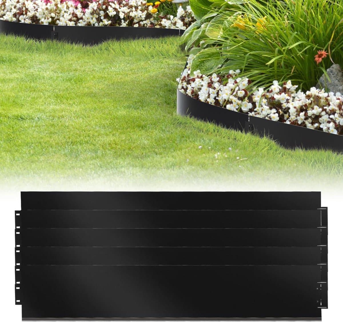 Gazonrand Metaal - Perkrand Tuin - Tuinrand Afscheiden - Verzinkt Plaatstaal - 15 meter 15 cm - Zwart
