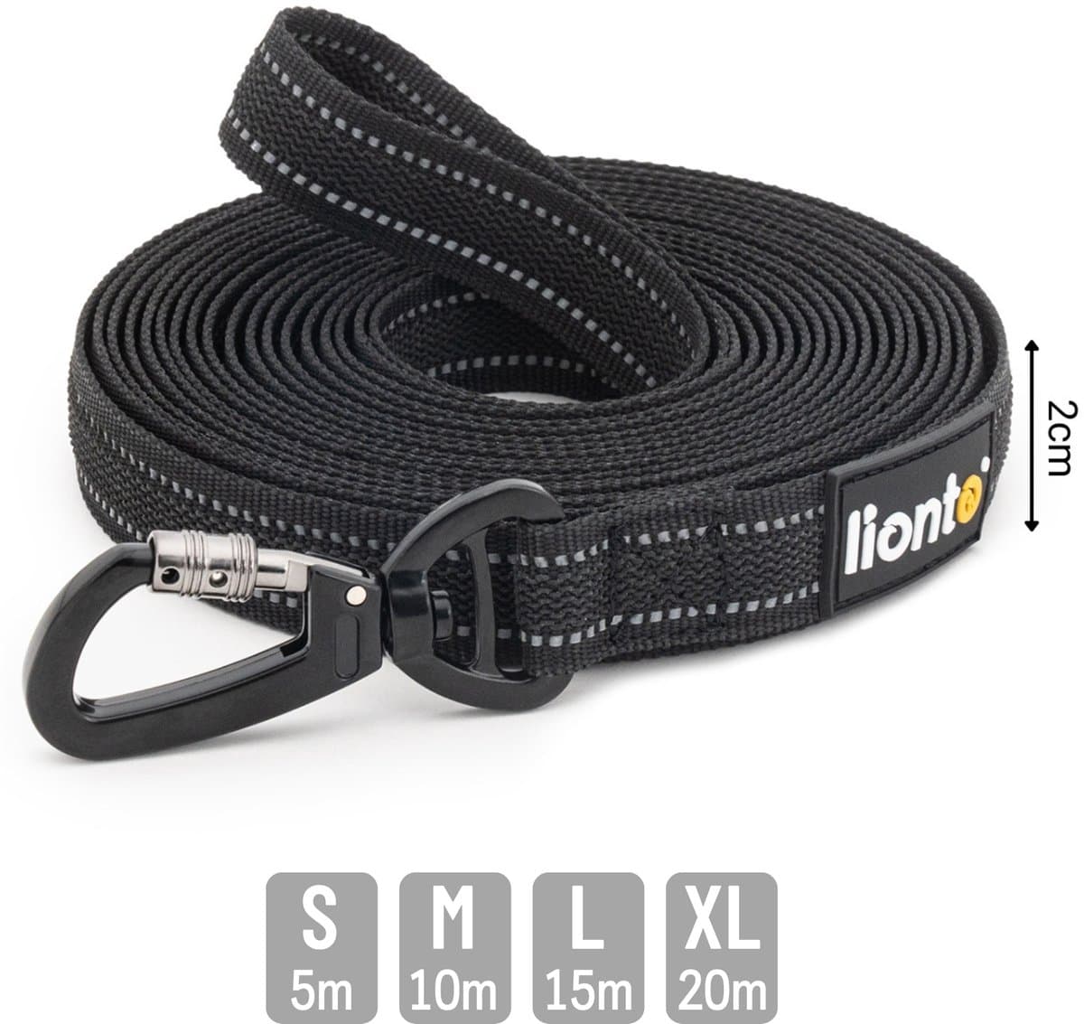 lionto Trainingslijn lang, antislip grip & reflecterend zwart 10 m