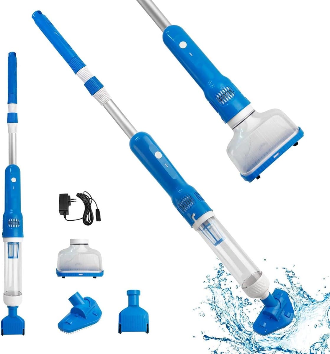 Zwembadstofzuiger met accu - Draadloze reiniger - Zwembad schoonmaken - 3-in-1 opzetstukken - 70 minuten gebruik - Blauw