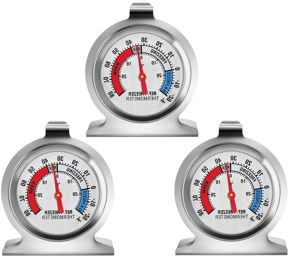 Koelkastthermometer Set - Vriezer meter - Voedsel bewaren - Batterijloos mechanisch - 3 stuks - Zilver