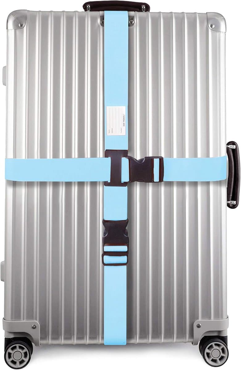 Kofferriem Kruisband Bagageriem voor Koffers (Blauw: 1 stuk) Goed zichtbare stevige Bagage Kruisband met Bagagelabels. Kofferband reis riem voor Kofferbagage. Tas Gekruiste Stoffen Band
