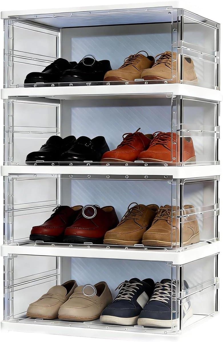 Schoenenkast Box - Sneaker Organizer - Schoenen Opbergen - Stapelbaar Opvouwbaar - 44 x 15 x 35.5 cm - Transparant